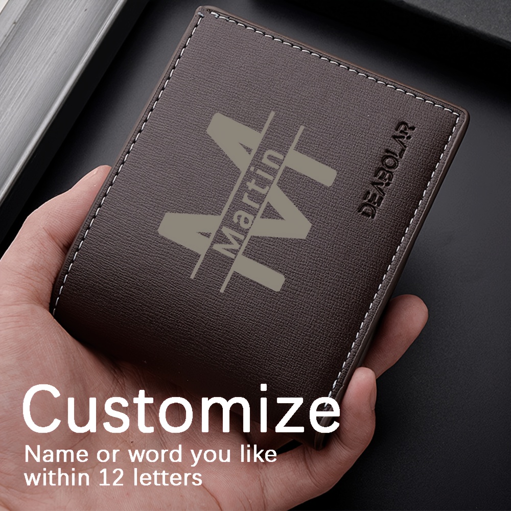 

Customizable Men', 1pc, Personalized Name Faux Leather Cardholder, , Short Bifold, Artistic Letter Design, Men' Accessories