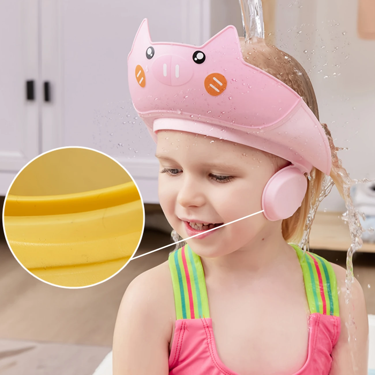 1pc cute design adjustable kids bath cap soft waterproof material adjustable headband with ergonomic blue yellow shower accessories for infants toddlers toddler infant accessory fun baby hat durable material new parents details 5