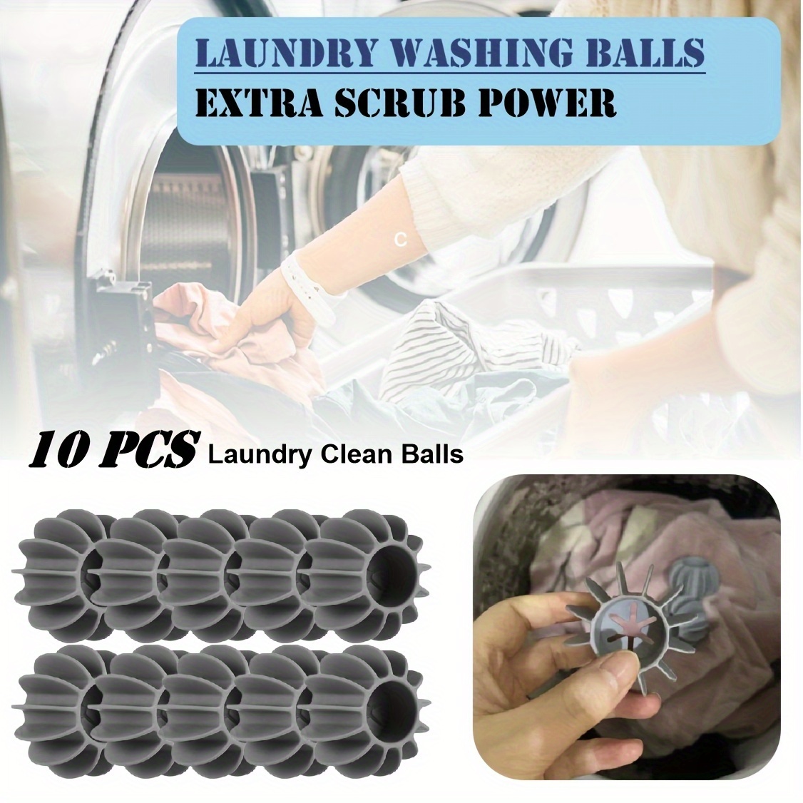 TEMU 10pcs Laundry Washing Machine Stain Removing Clean Balls For Front Loader And Washing Machine, Laundry Cleaning Scrubbing Tools Silicone Tidy