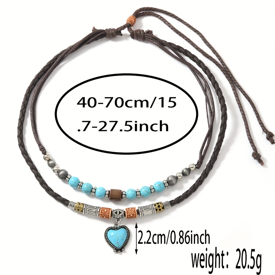 Image of Style Love Turquoise Pendant Accessories Necklace Handmade Pu Weaving For Men And Women For Men And Women Valentine's Day Gift Jewelry
