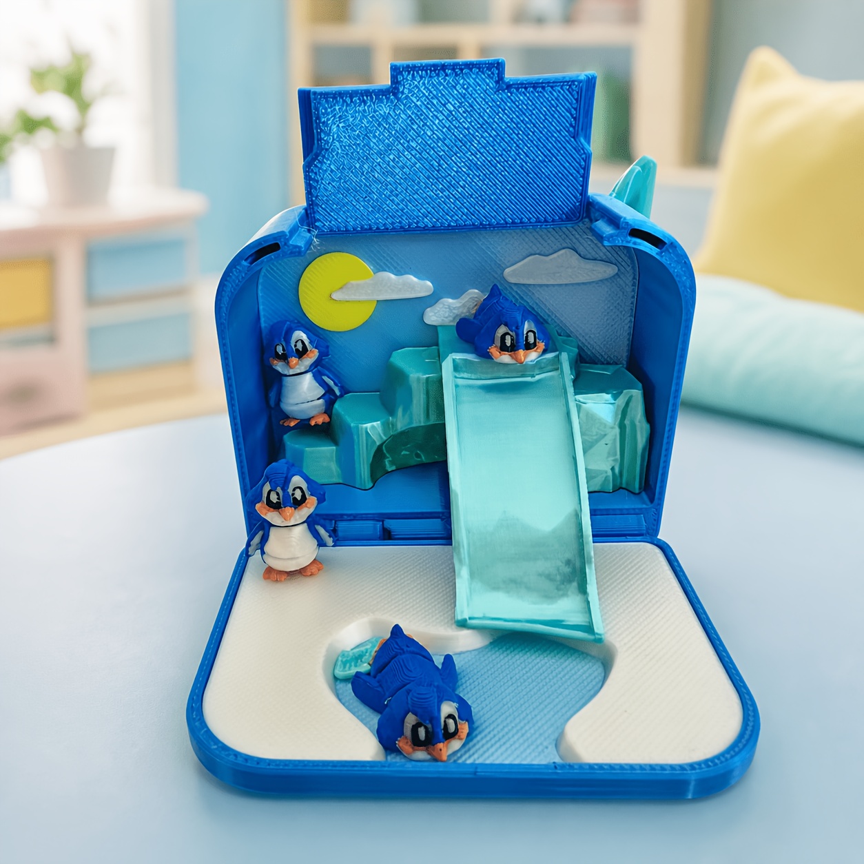 TEMU 3d Printed Mini And , Slide And Home, Small Penguins With Movable Joints, Halloween Christmas Easter 's Birthday Creative Gift Box