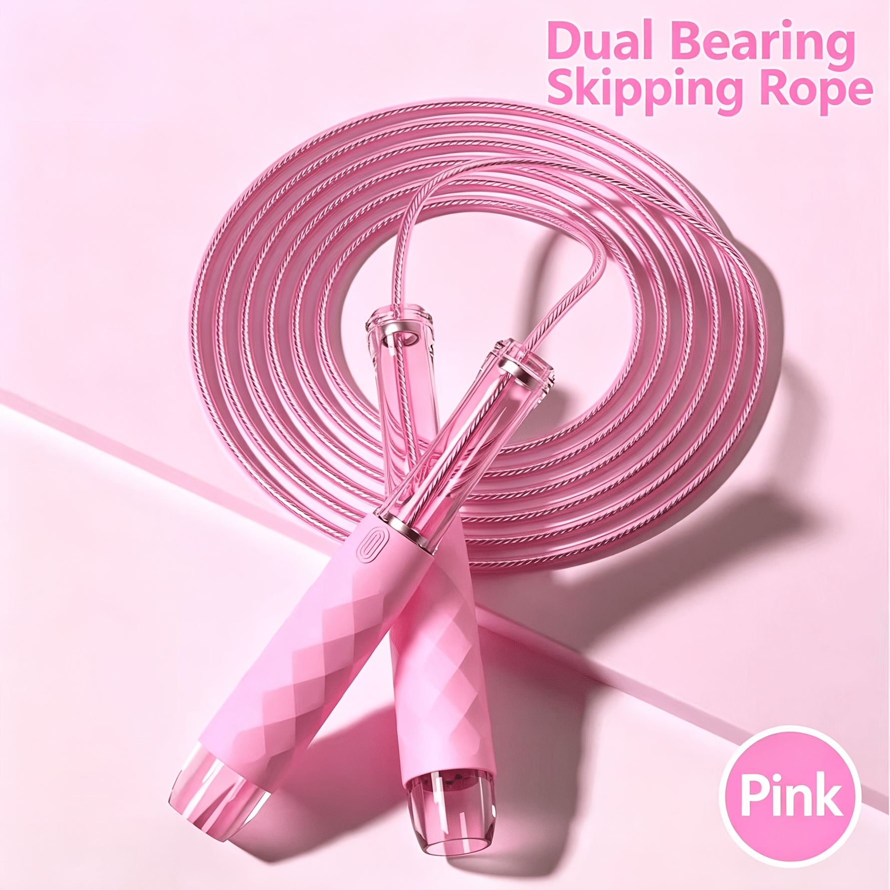TEMU Nouvelle corde à sauter à double roulement à 2,8 m (9,2 pi), anti-enchevêtrement, noyau en fil d'acier PVC, poignée antidérapante en ABS, quatre