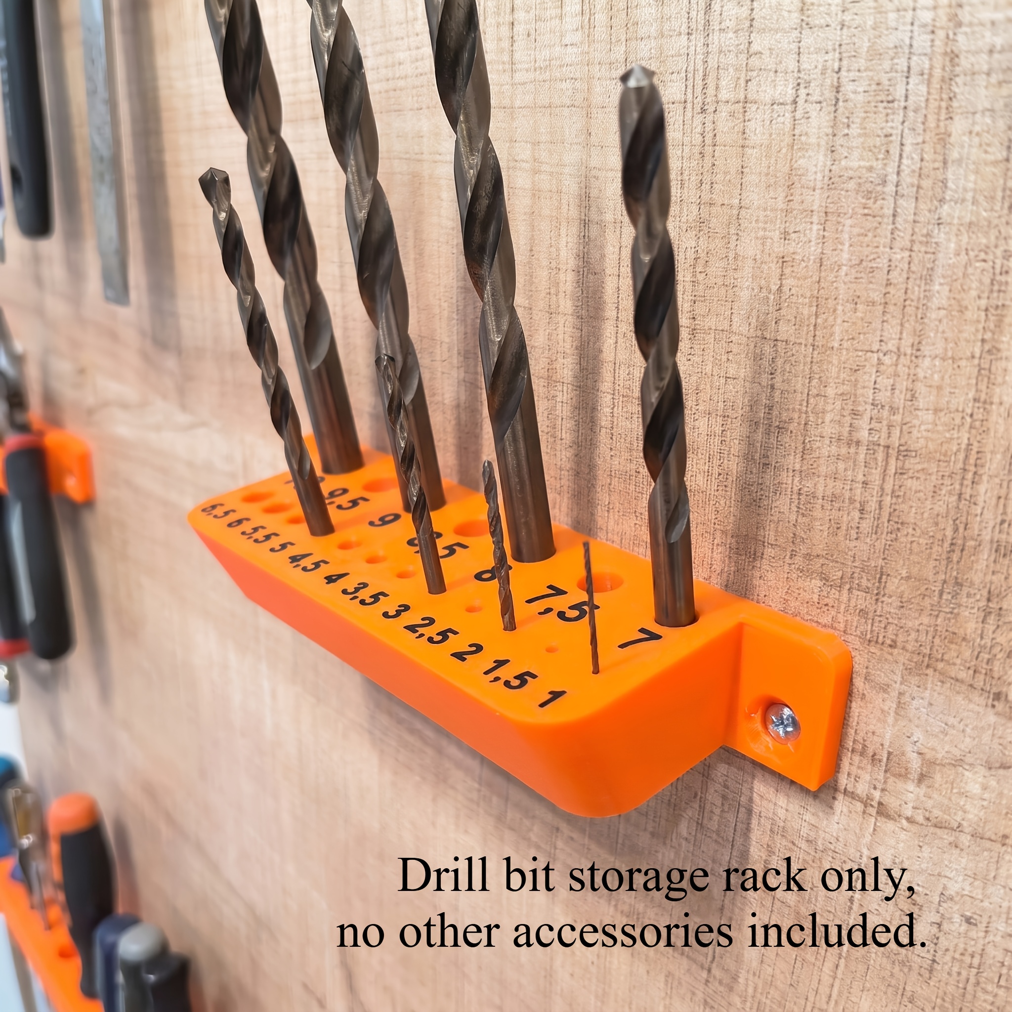 TEMU 19-hole Wall-mounted Drill Bit Organizer, 1-10mm Twist Drill Bit Rack, Orange Space-saving, Woodworking Garage Studio Tool Storage Hanger