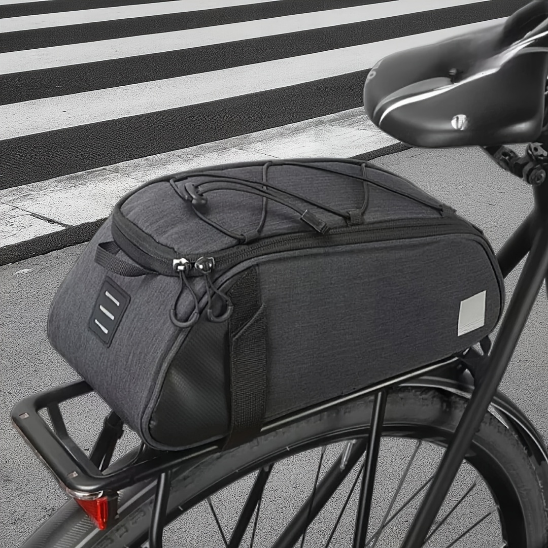 Image of 1pc Universal Bike Rear Rack Bag, Large Capacity Cycling Trunk Bag With Hidden Backpack Strap, Durable Oxford Fabric For Mountain/road Bikes, Cycling Storage Bag Bicycle Accessory