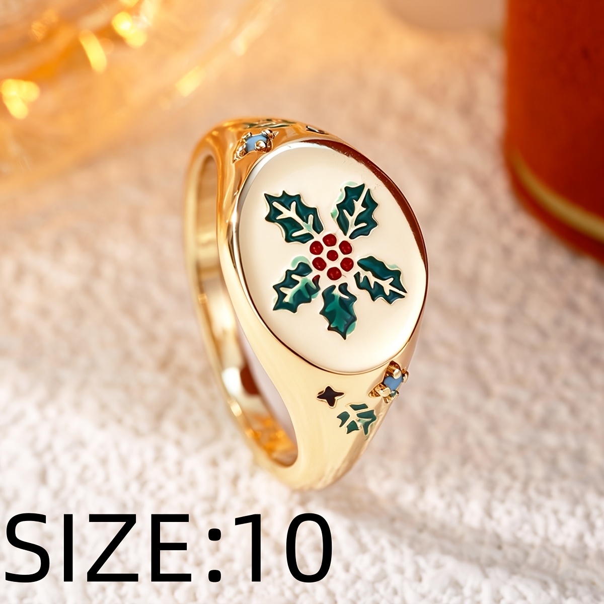 Floral Copper Inlaid Zirconia Statement Ring, Unisex