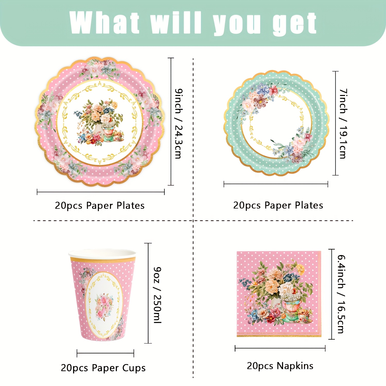 Image of 50pcs/80pcs Tea Party Decorations Tableware Set Paper Plates Napkins And Cups Colorful Pastel Party Supplies For Bridal Showers, Garden Party, Birthday I Perfect For Halloween