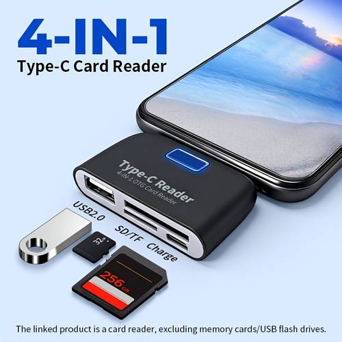 otg multi function 4 in 1 card reader type reader usb office adapter usb 2 0 sd tf port reader writer plug and play compact portable device compatible with type c interface phones computers tablets and cameras