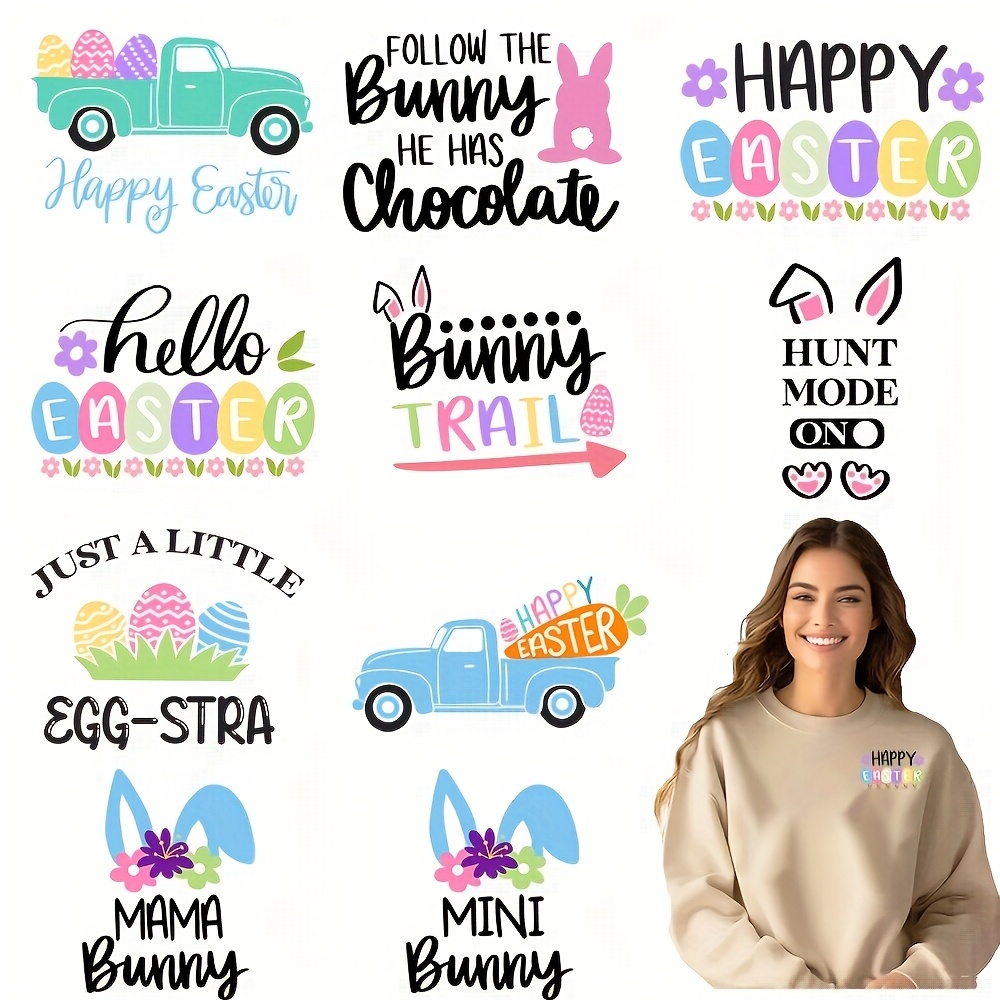 

12pcs Easter Decals - , Ready-to- For T-shirts, Masks, & Backpacks