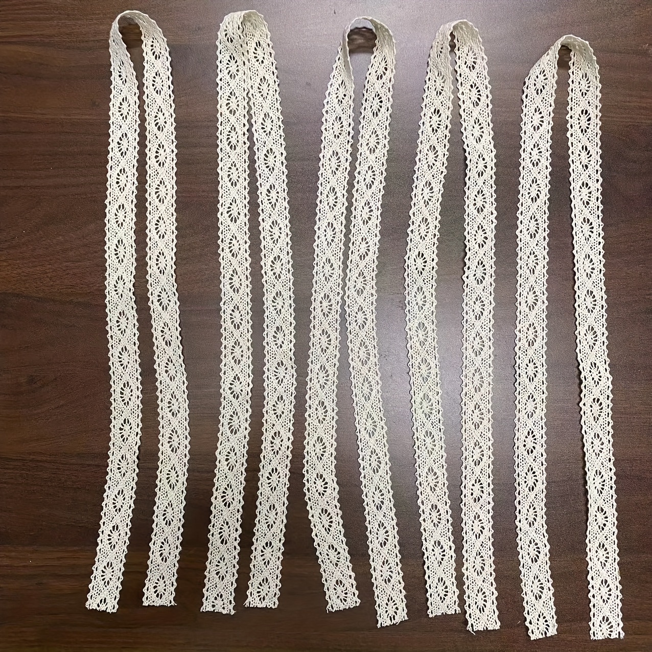 Image of Set Of 5 Cotton Lace Ribbons, Perfect For Retro-themed Decor, Ideal For Projects, Scrapbooking, And Wedding Embellishments; , Practical, And Budget-friendly