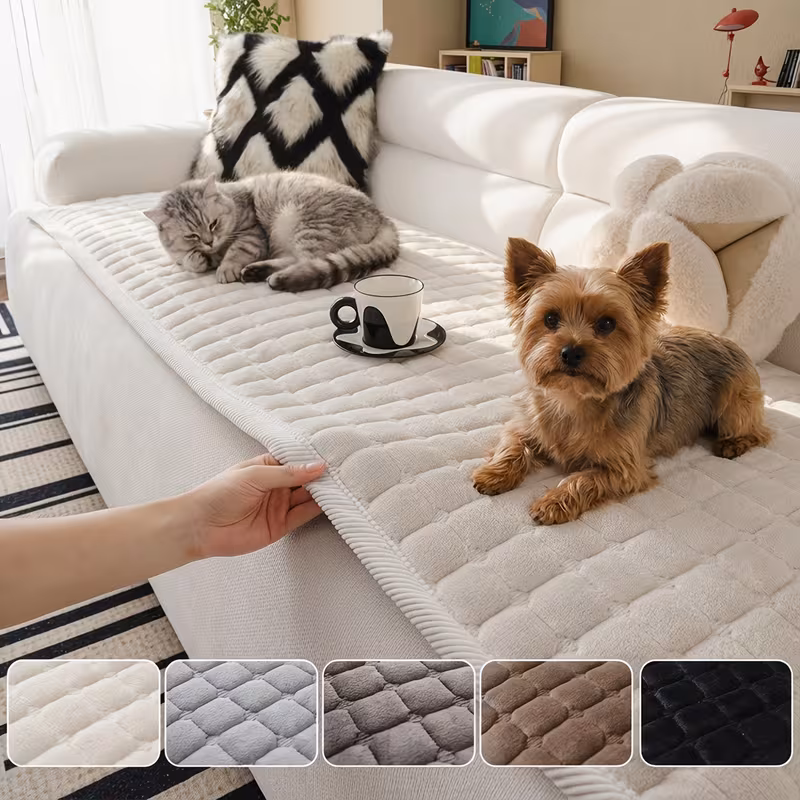 a 1pc thick quilted flannel sofa cover handcrafted in a modern minimalist style with a matching wide border design this plush non slip sofa cushion friendly and scratch resistant machine washable suitable for Product details 1