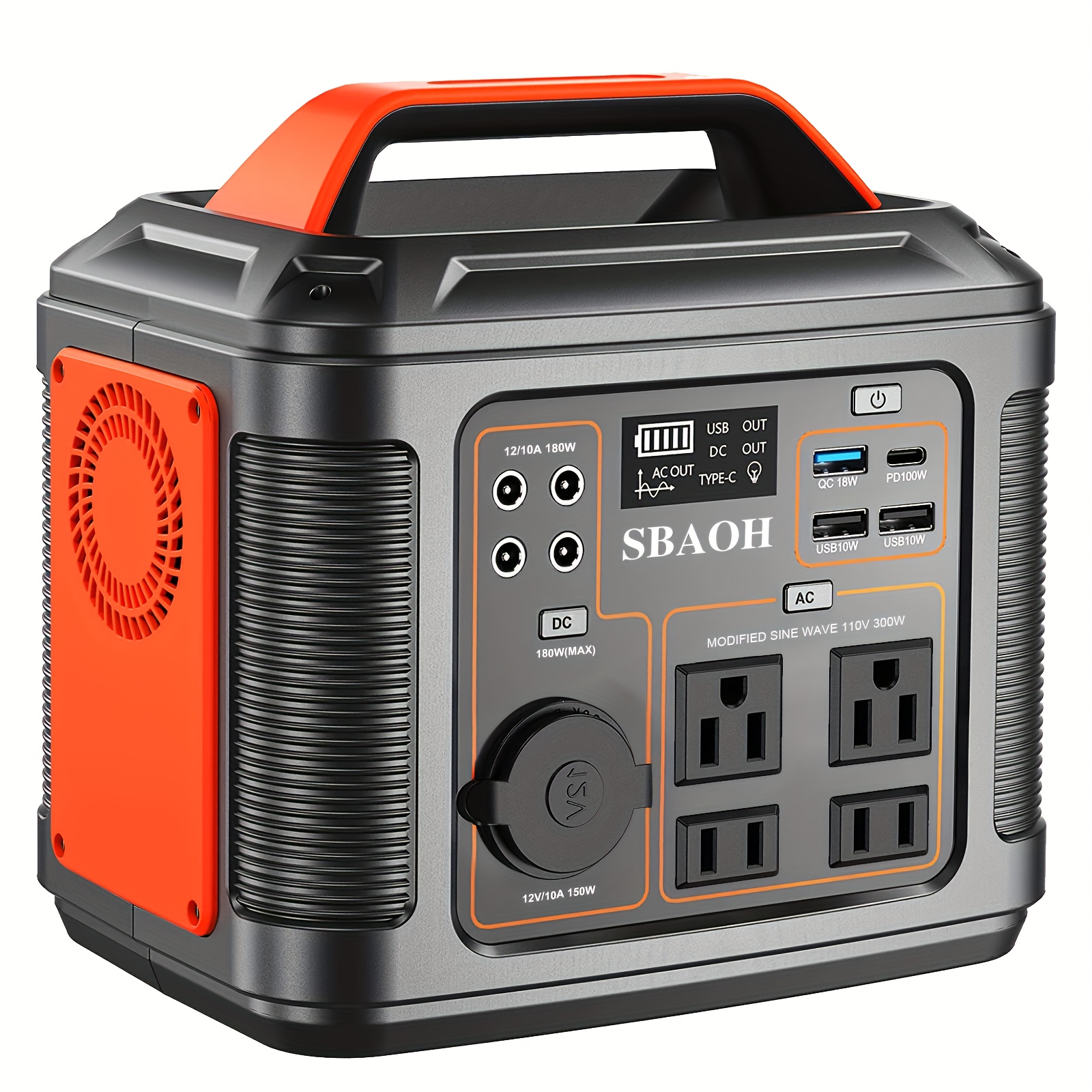 item picture SBAOH 300W Portable Generator 296Wh 8000mAh Solar Generator & 60W Solar Panel with AC & DC Output/Fast Charging/Flashlight/ RV/Emergency Backup/Camping, Orange