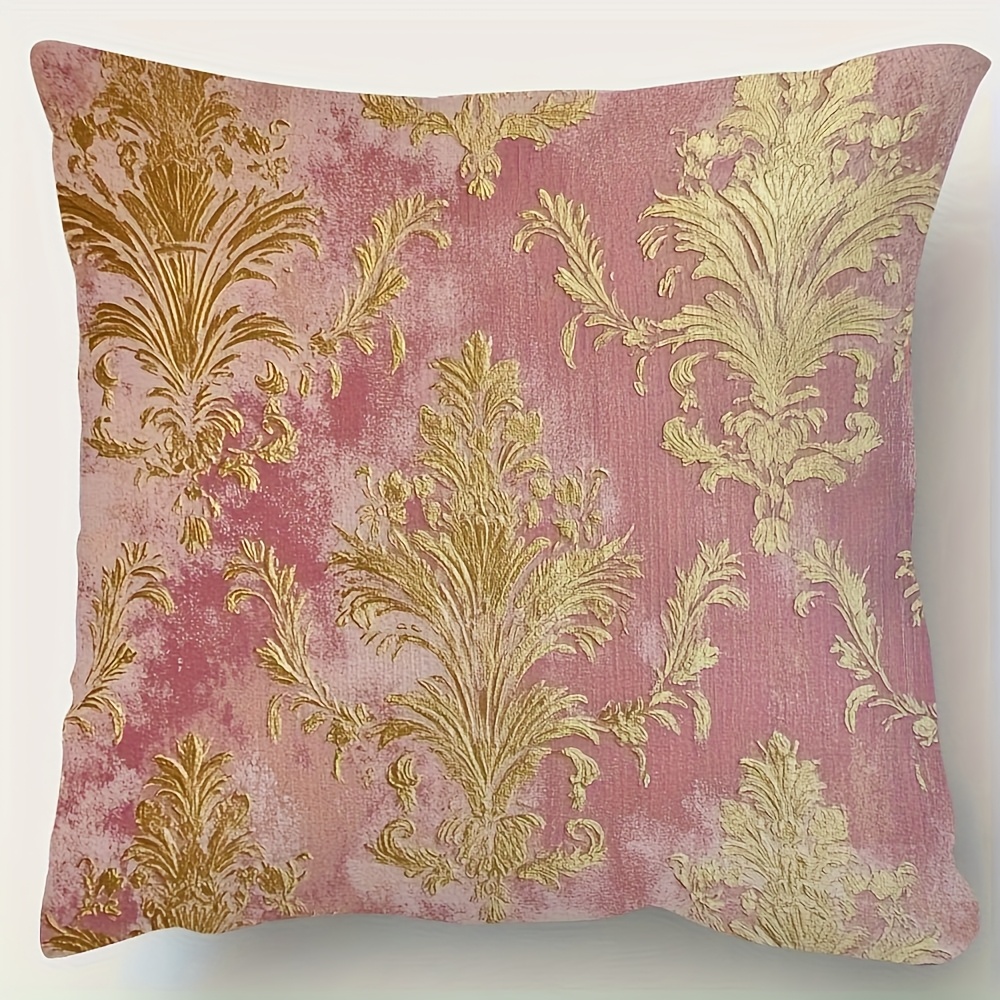 TEMU 1 taie d'oreiller 2D plate avec motif brodé rose et doré, fermeture éclair, impression 2D plate, impression , 45.72X45.72Cm, housse de coussin,