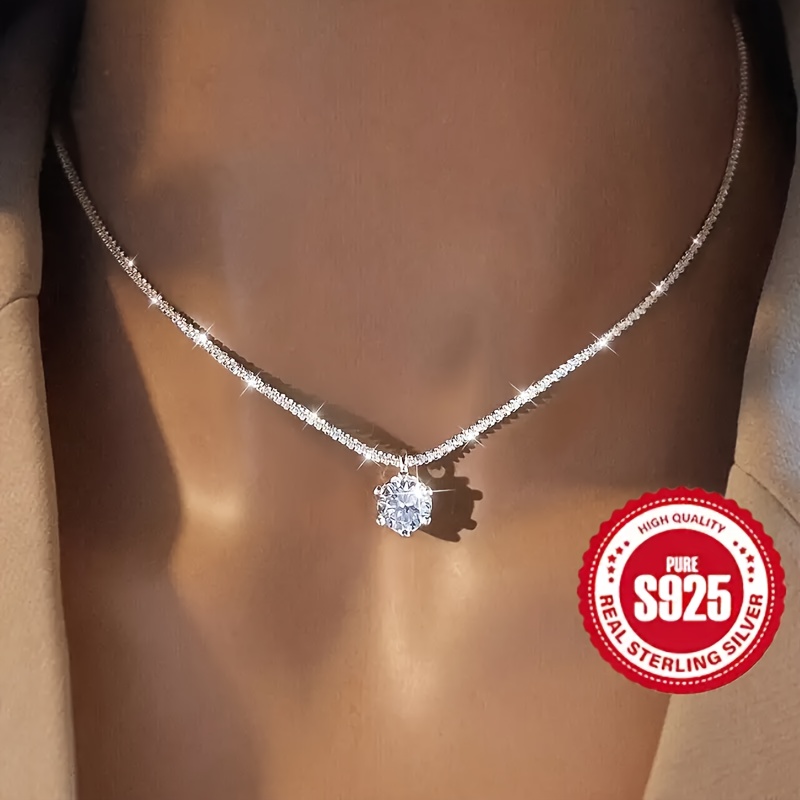 1 carat moissanite ladies necklace 925 sterling silvery wedding necklace eternal necklace mothers day valentines day luxury ladies jewelry gift Product details 1