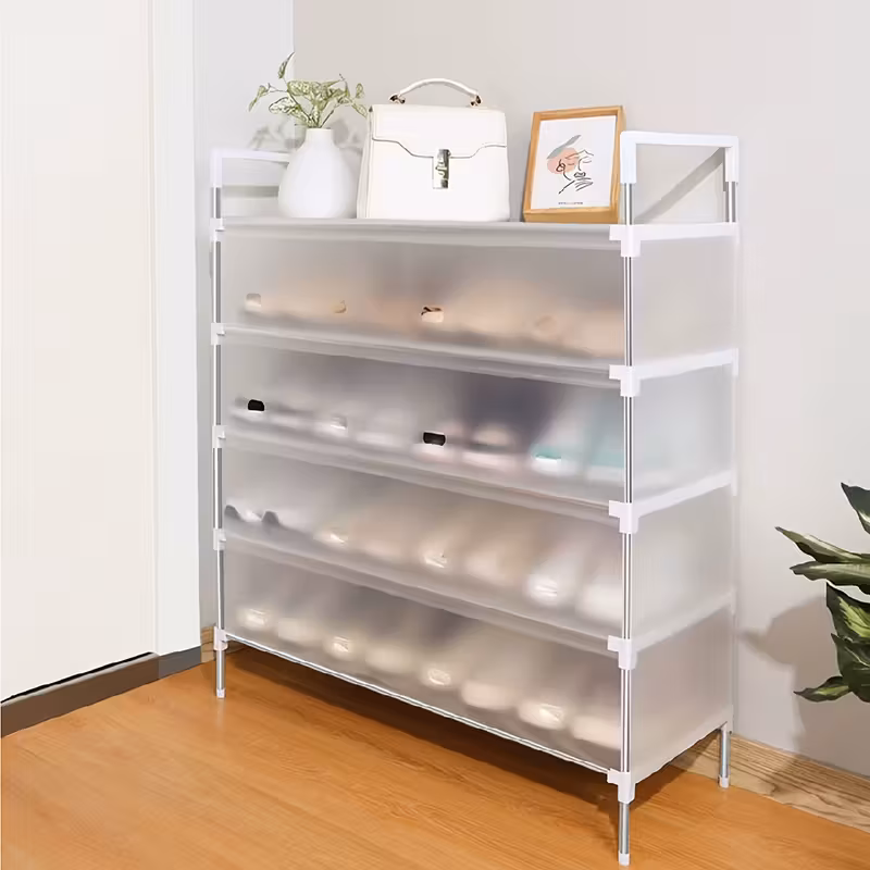 3 4 5 6 7 layer stainless steel shoe rack with transparent drawers and black and white accents dust proof and durable shoe cabinet storage box wheel design suitable for home bedroom office multi functional storage sturdy structure Product details 3