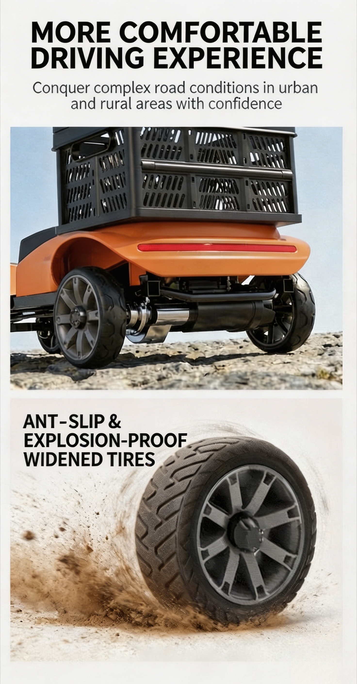 mobility scooter designed for elderly  , featuring a 360° rotating seat, a weight capacity of 264.55lb, 8-inch pu wheels, led lighting, a shopping basket, and a portable wheelchair design Product details 5