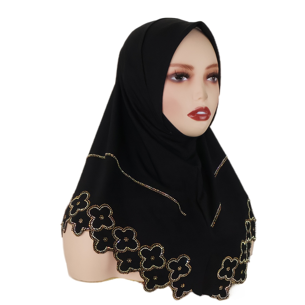 1pc Women's Fashionable Stretch Fabric Hijab Headscarf With Odr -patterned Design, Exquisite And Stylish, Featuring A Fringed Hem And A Head-covering Style