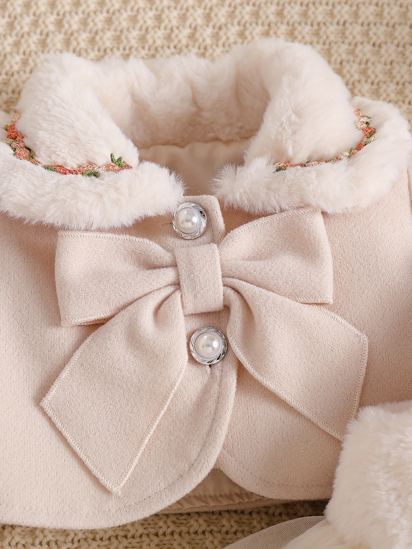 girls eid outfit ramadan dress autumn winter     dress set plush bow delicate dress fashion lace sweet skirt cute and gentle outfit for little princess sweet outdoor wear   outdoor Product details 1