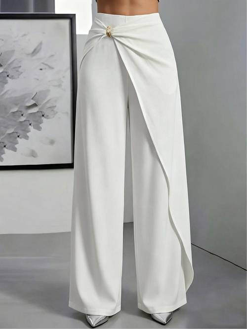 item picture high waisted draped wide leg pants for women designer twist knot metal elegant commuter advanced feel long pants