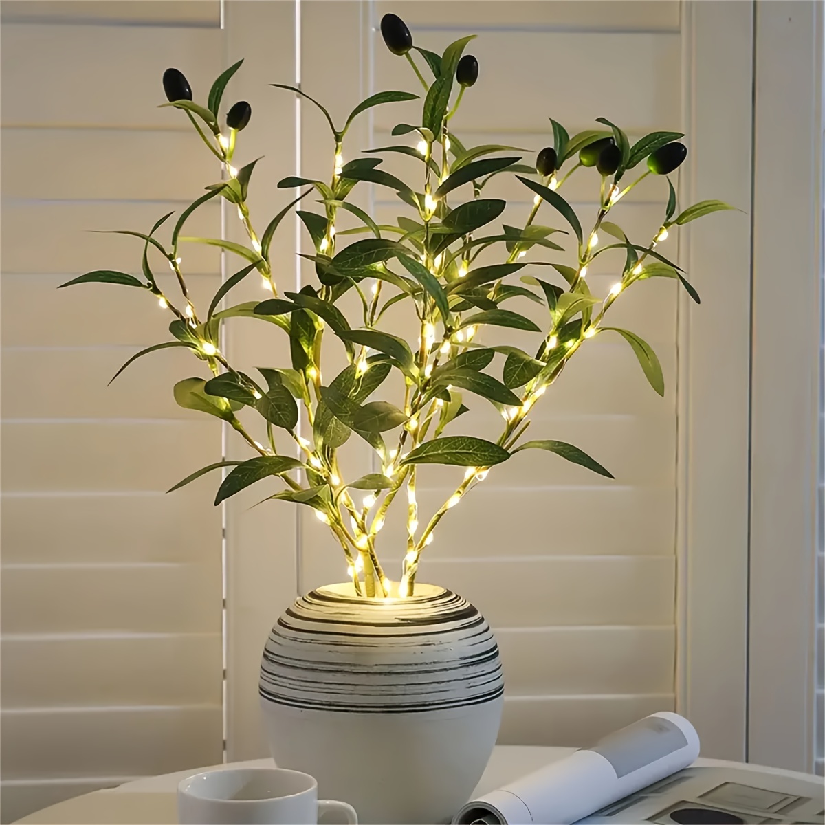 

Led Lighted Olive Tree - Battery-operated, Realistic Faux Greenery For Indoor Decor, Weddings, Holidays & Christmas (battery Not Included)