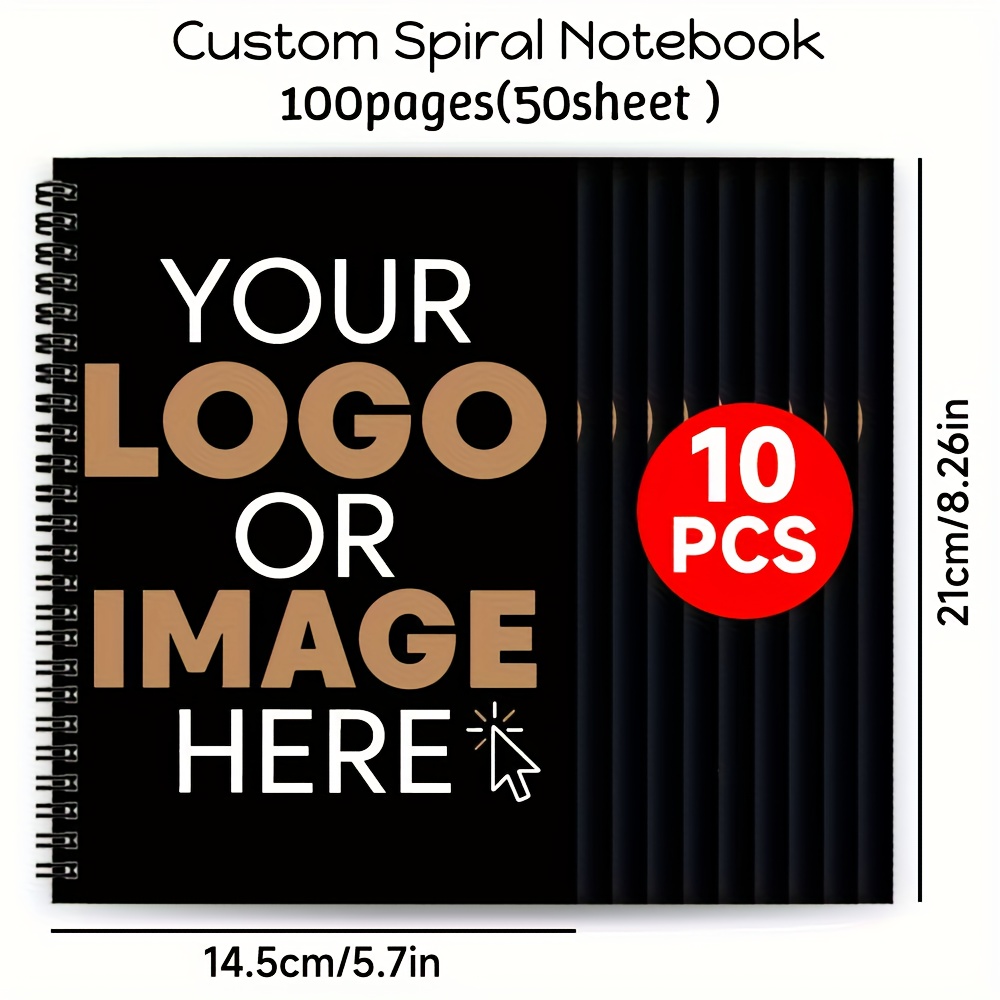 Custom Spiral Notebook Diary Set of 10 with Personalized Logo