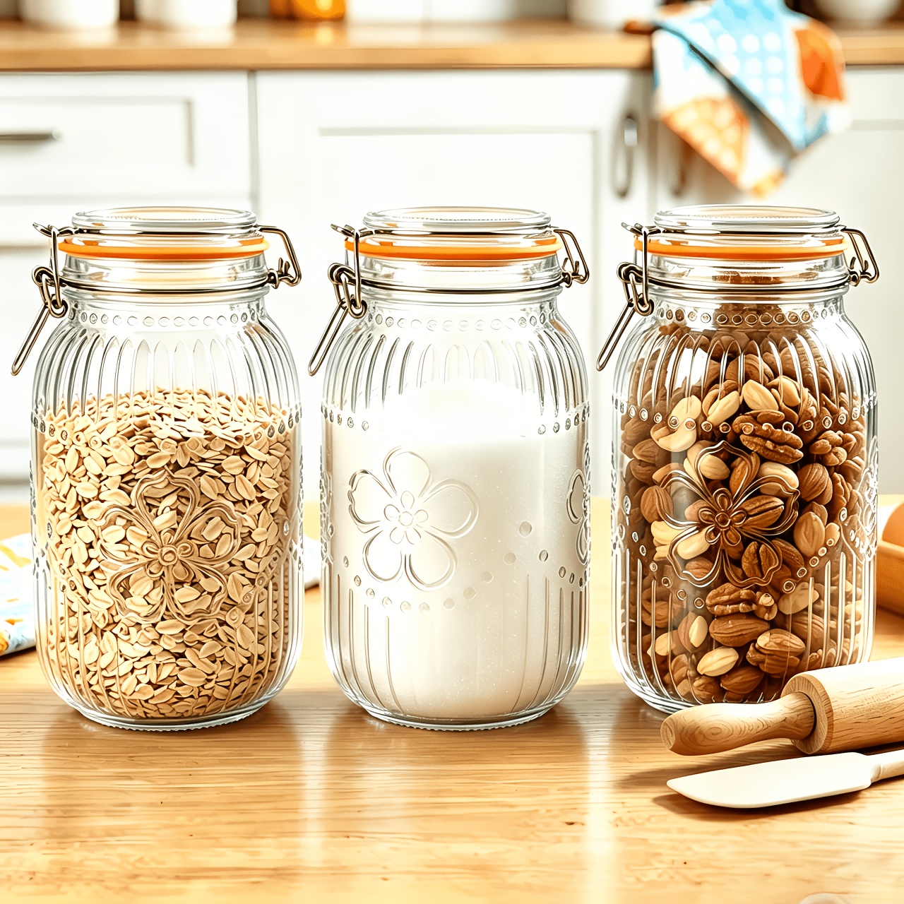 TEMU Wide Mouth Vintage Mason Jar With Sealing Lid 32 Ounce, Kitchen Storage Jar- Suitable For Coffee, Sugar, Beans, 6-pack