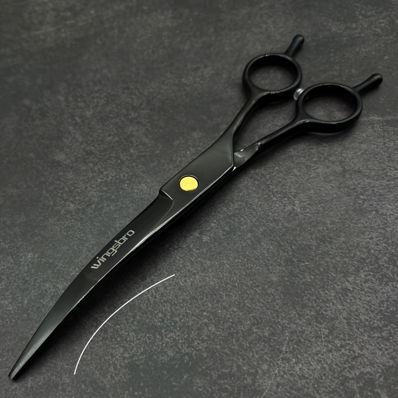 E-shop Wingsbro 7-Zoll schwarze professionelle Haarschneideschere für Haustiere, gebogene Bügelschere, scharf antihaftbeschichtet, geeignet zum
