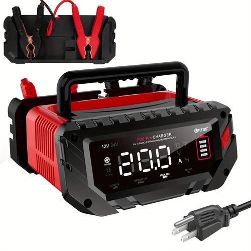 p20 pro smart 12v 24v lithium free lifepo4 lead acid battery charger maintainer with lcd display trickle charger for agm efb gel std car motorcycle lawn mower rv boat system voltage 100
