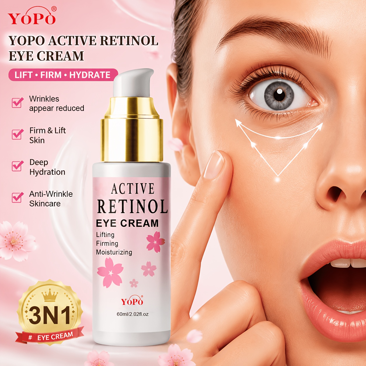 Image of Yopo Firming Eye Cream With Retinol, , Niacinamide & Hyaluronic Acid - Dark Circles,, Anti-puffiness, Non-greasy Formula, Collagen-boosting Kojic Acid & Ceramide - Under-eye