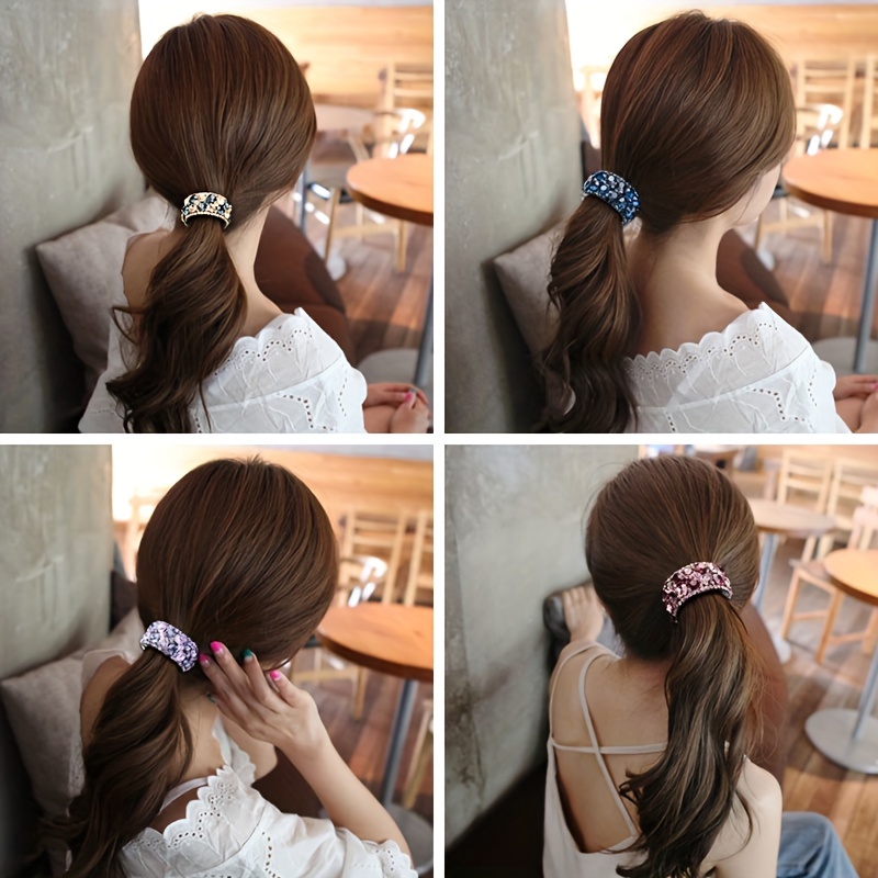 

-chic Rhinestone Hair Clip - Resin, Round Ponytail Holder & Styling Accessory For Women, Cute Hair Clips