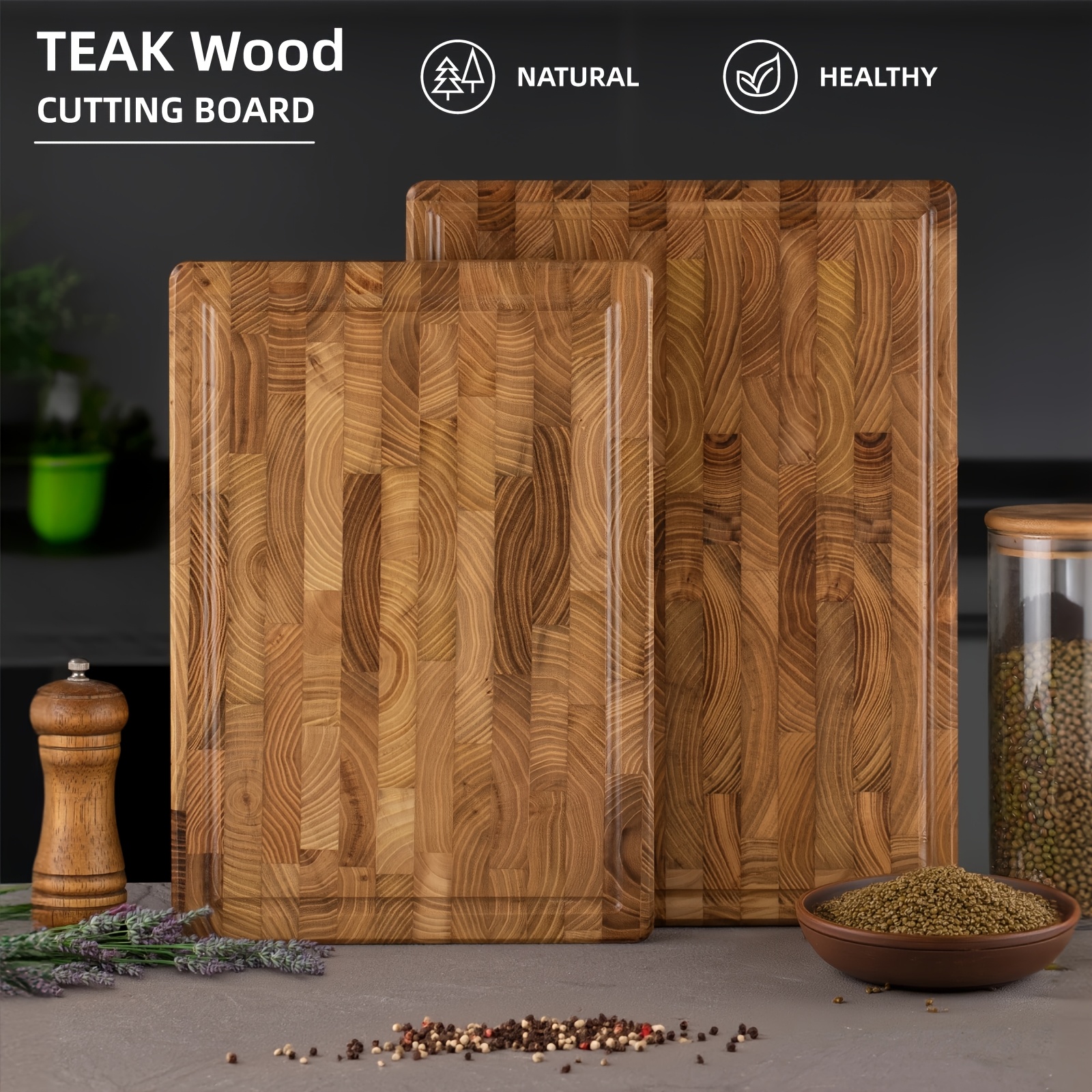 large rectangular teak cutting board with juice   solid wood multi functional chopping board for food preparation   wood new product details 0