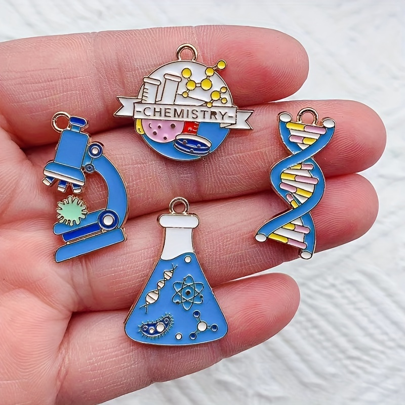 

8 Pcs Dna Charm Enamel Pendants - Diy Jewelry Making Supplies - Alloy Base With Gold Plating