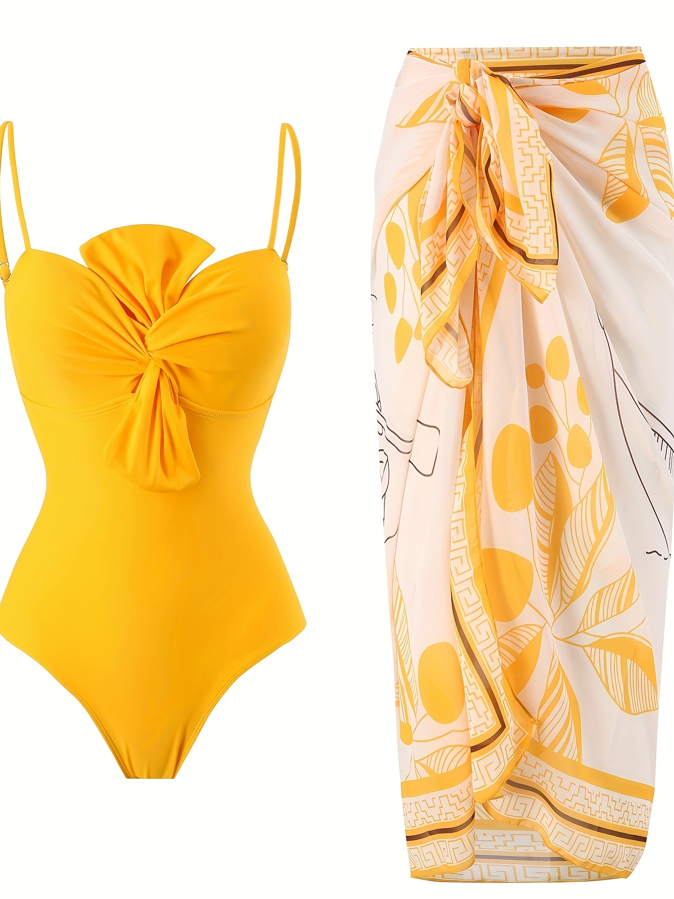 chic french inspired retro two piece swimsuit set with bow detail   tummy control beach smock