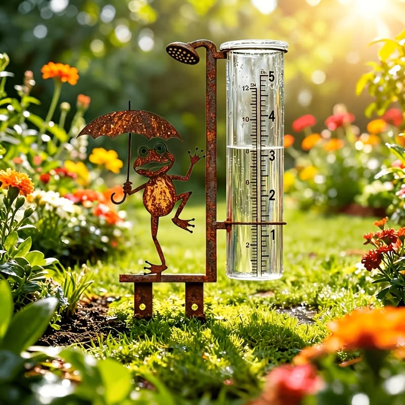 TEMU Retro Iron Frog Rain Gauge, Rusty Frog Frame, Large Capacity Rain Gauge, Suitable For Pots, Courtyards, Lawns, Used For Courtyard Decoration