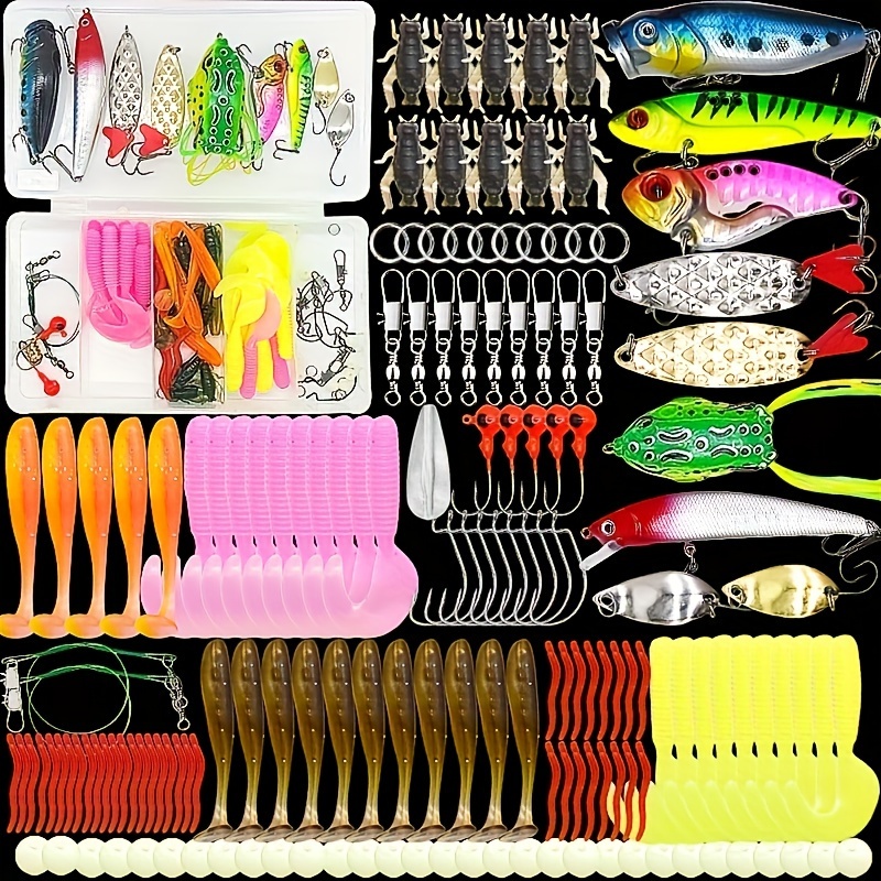 

45/145pcs Set, Topwater Hooks Baits Tackle For Bass Trout , Including Spoon Lures, Plastic ,