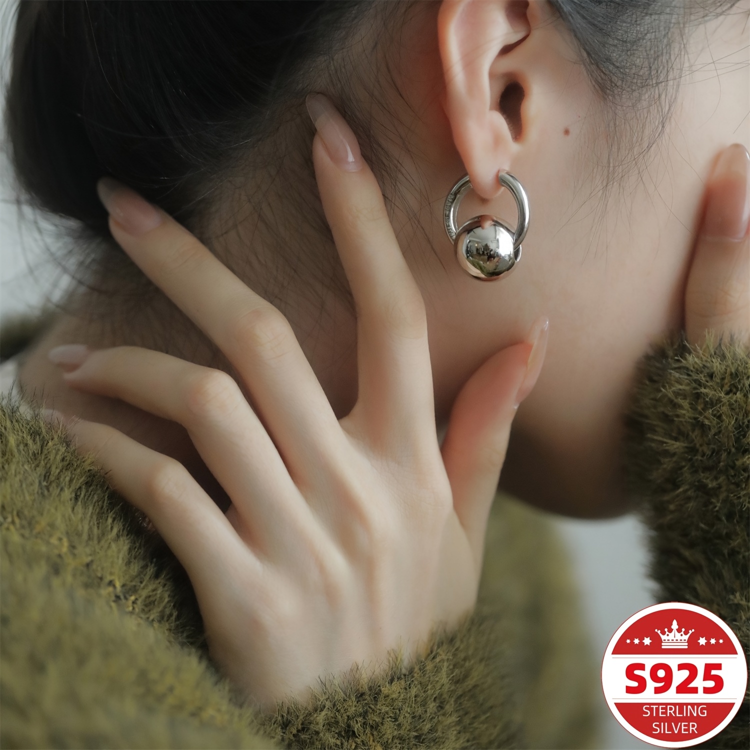 TEMU A Pair Of 925 With Smooth Ccb Ball Tips Designed For Women. It Features A , High-end Fashion And Multi-functionality