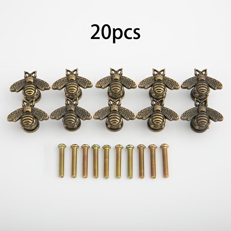 TEMU Pack Of 20, Bronze Bee-shaped Iron Handle (including 10 Bee-shaped Handles + 10 4.2x22 Screws) European Single-hole Small Iron Drawer Pull,