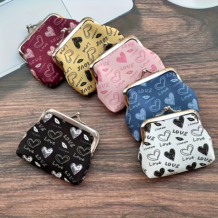TEMU 6 piezas de monederos de clip con corazones y labios impresos, bolsos de , convenientes y rápidos, ideales como monederos, porta llaves, bolsas