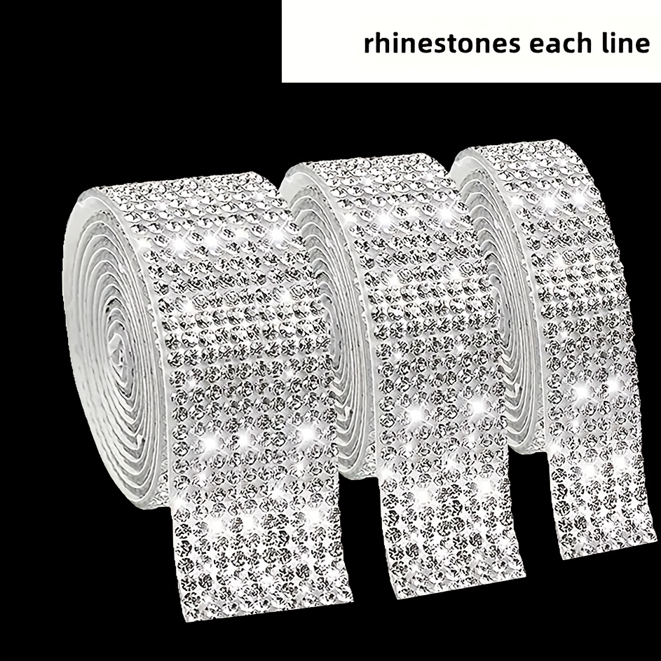 TEMU 3 Rolls Of Self-adhesive Crystal Ribbon Strips Icy Shimmering Sticker Rolls, For Craft Ornaments, Phone And Car Decoration, Jewelry Making