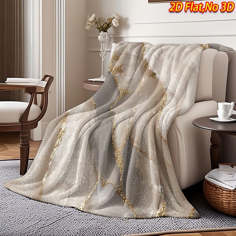 TEMU 1pc 2d Flat Printing Spring And Summer New Arrival Light Luxury Gilded Marble Texture Blanket, Throw, Soft And Comfortable 100% Polyester Fiber,