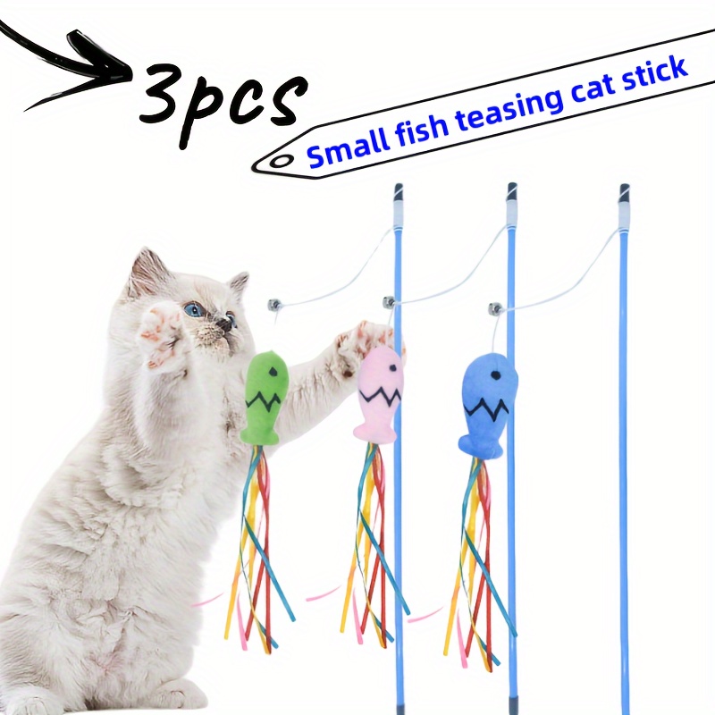 

3pcs Cat Teaser Stick Cat Toy - Ribbon Fish Pet Cat Toy - Cat Teaser Stick - Cat Interactive Toy - Random Color