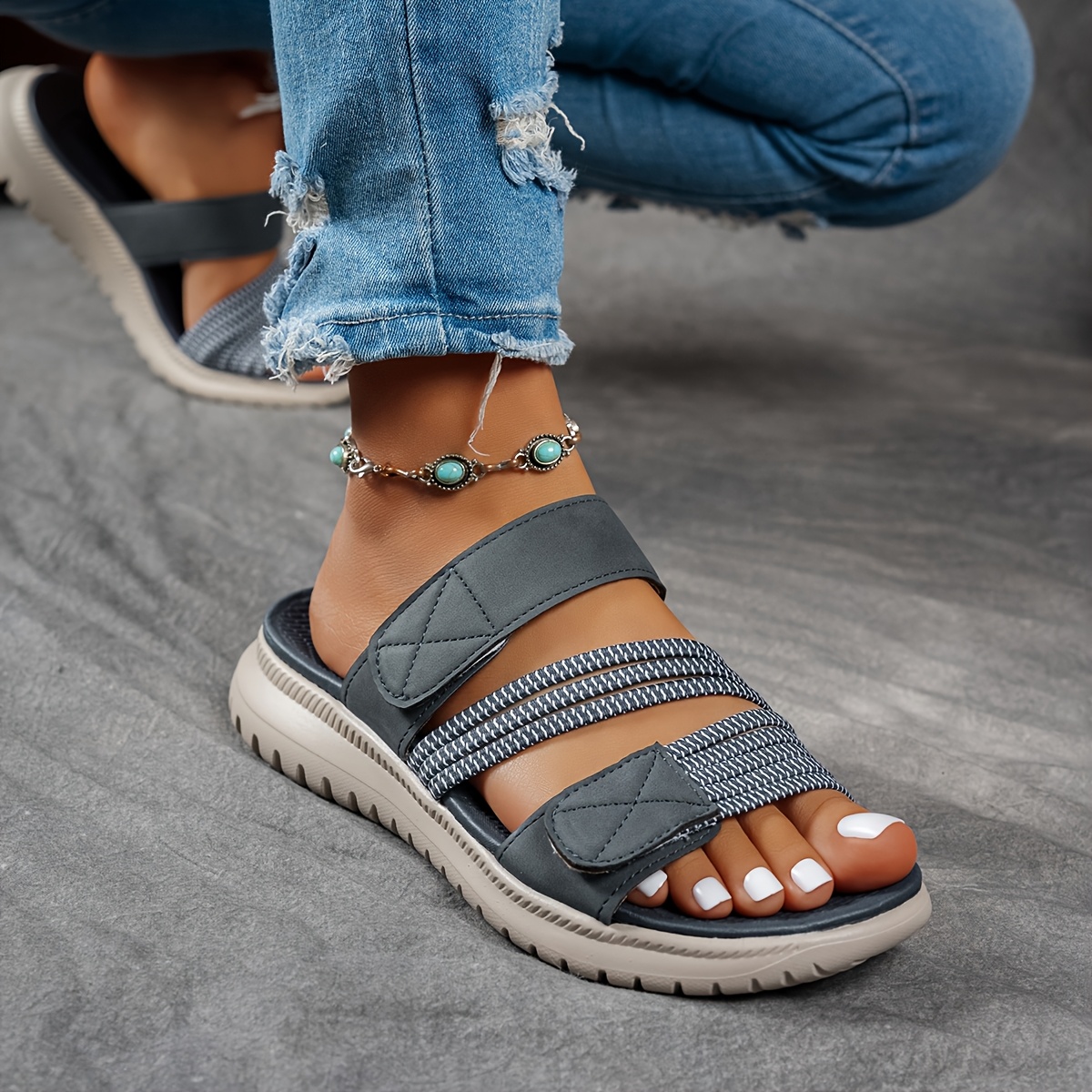 womens multi color elastic webbing slippers with fastening soft sole outdoor walking slippers women shoes 7