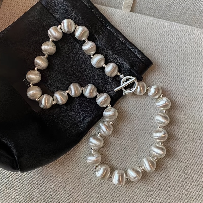 French Retro Premium Matte Ball Chain Brushed Necklace
