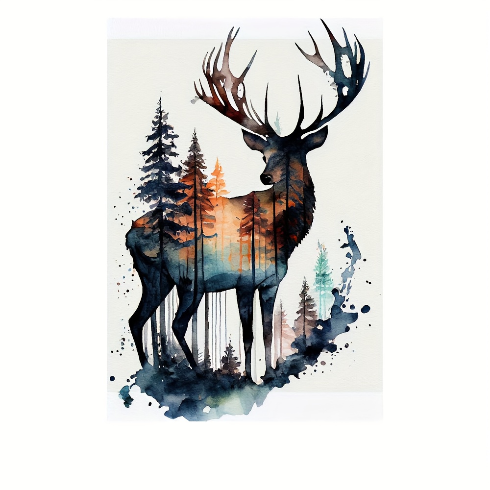 

5d Diy Diamond Painting Kit - Round Diamond Embroidery Art Canvas With Animal Theme - Majestic Forest Deer With Trees - Full Drill Craft Set For Home Wall Décor And Gift, 30x40cm