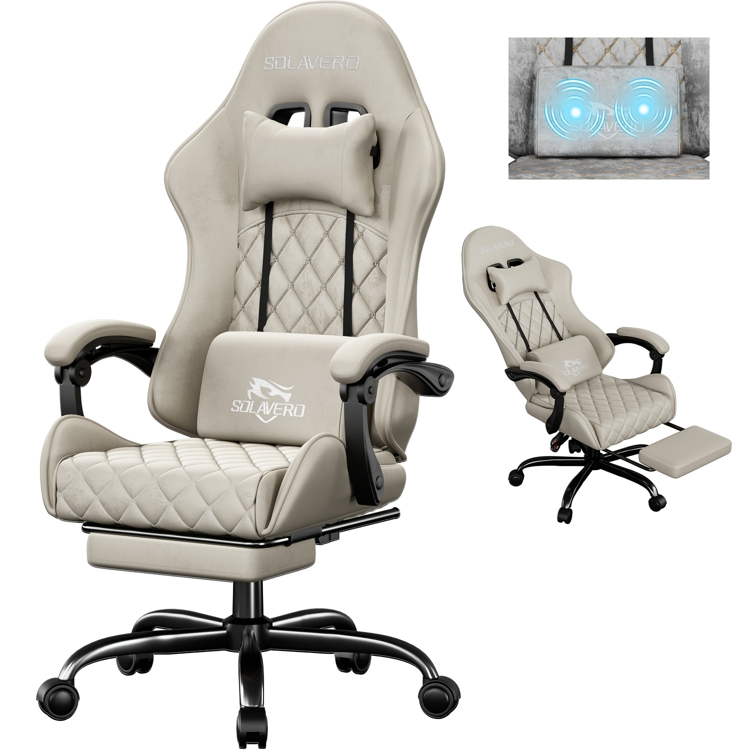 TEMU Fauteuil de gaming ergonomique à haut avec -pieds, coussin de siège à ressorts ensachés et appui-tête réglable - Accoudoirs articulés pour