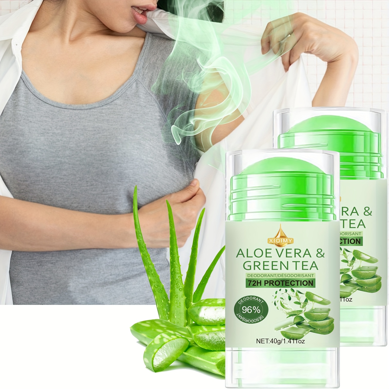 2 szt. [72h pure aluminum-free deodorant] 72-godzinna ochrona, bez aluminium, czysty i zielony herbata zapachowy deodorant | odpowiedni dla wszystkich mężczyzn i kobiet, długotrwały zapach, 1.41 uncji, idealny do pach, ciała, części intymnych, nieprzyjemny zapach, zapach