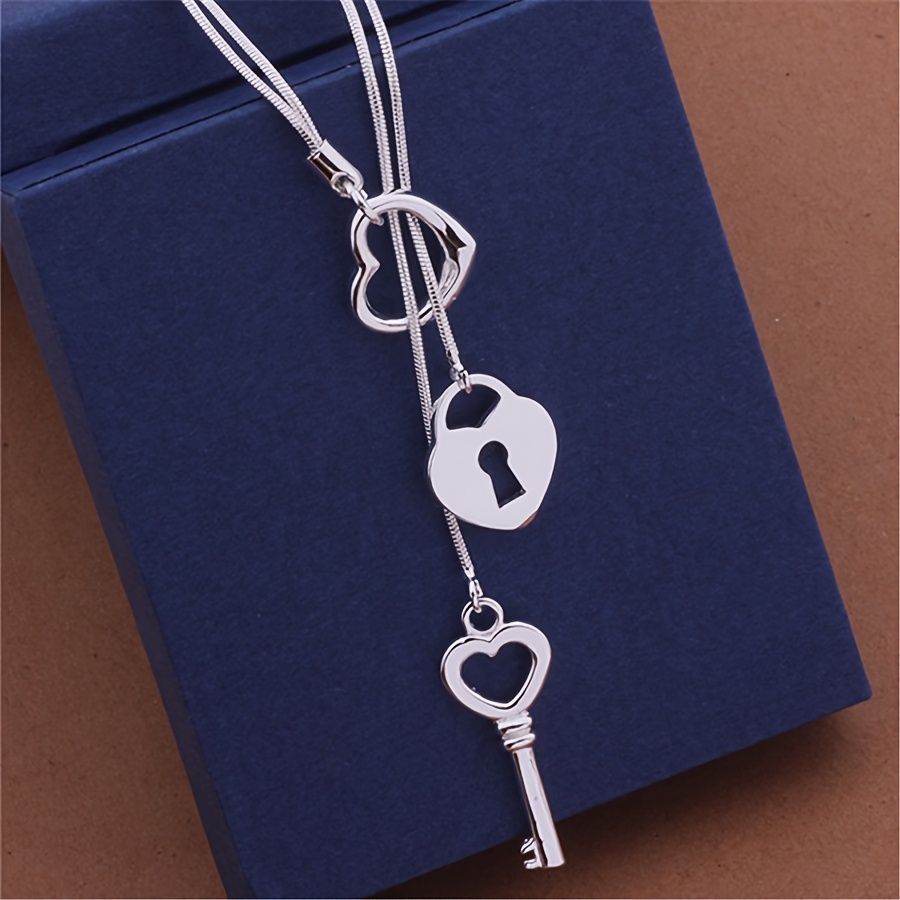 TEMU Elegant Heart-shaped 925 Sterling Silvery Pendant Necklace - Pendant Necklace With , Gift To Send To , All And