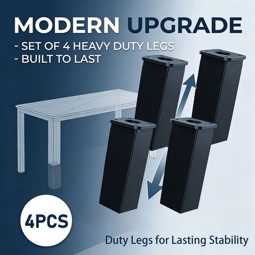 pack of 4 black height adjustable furniture legs angle profile 1 57 x 1 57 40 x 40 mm plastic aluminum screws included height 3 93 100 mm