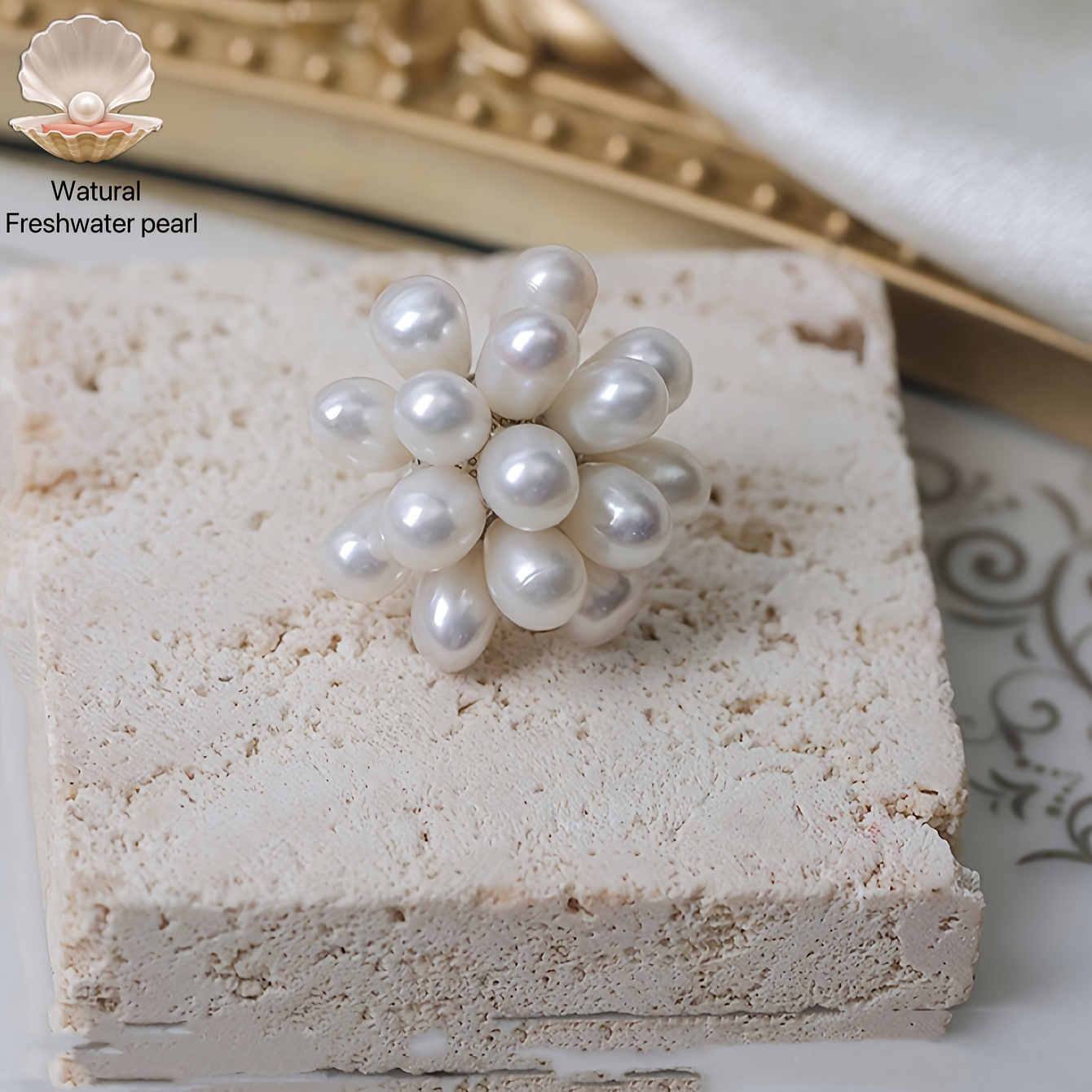 [קסם רומנטי] טבעת פרח פניני מים מתוקים עיצובים עיצוביים בעבודת יד - הצעות ייחודיות בהדין לשראת וינטג' עם ואלגנטיות יומיומית