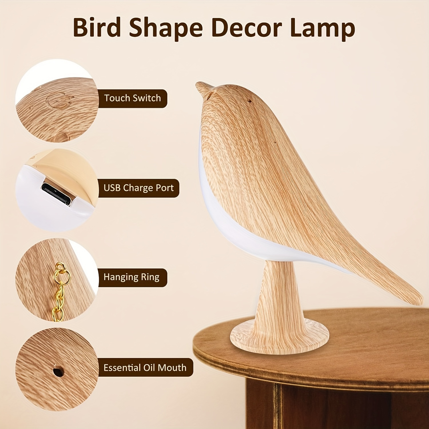 1个鸟形触摸灯，适合卧室使用，可调光无绳小夜灯，usb充电触摸感应控制台，情人节礼物，复活节装饰，完美礼物 商品详情 5
