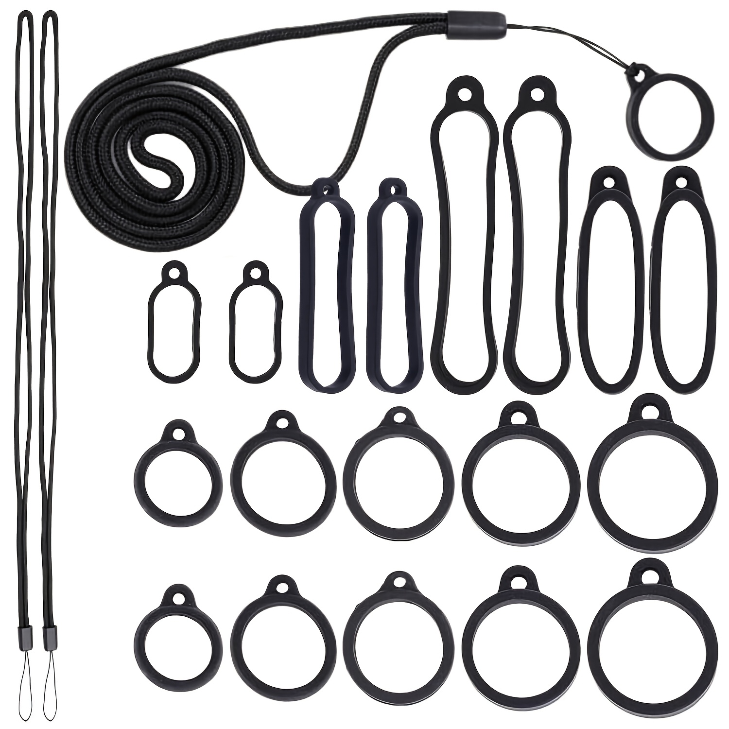 TEMU 20pcs Anti-lost Lanyard Set, Including 18 Rings In 9 Styles, 2 Lanyard Pendant Necklaces, Soft Pen Protective Rings And Replacement Sleeves,